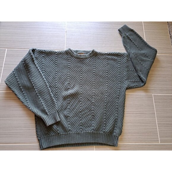 Vintage Eddie Bauer Mens Cotton Crew Neck Sweater Size L Green Textured Knit - Picture 1 of 5